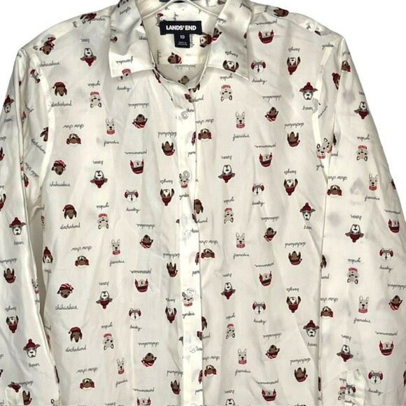 Lands' End Supima Cotton L/S Printed Dog Shirt - Ivory/Brn/Tan/Red - 10 - Picture 3 of 12